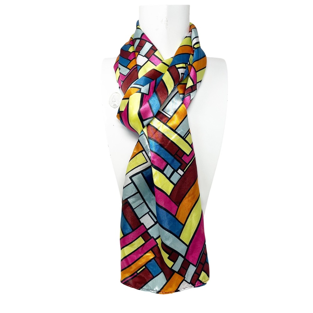 Evolve Silky Scarf Women OS Multicolor Geometric Stained Glass Art Polysilk